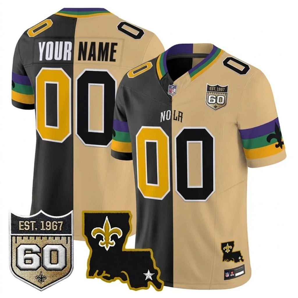 Saints 2026 New Orleans City Vapor Limited Custom Split Jersey - 60th Anniversary Patch - Stitched n8