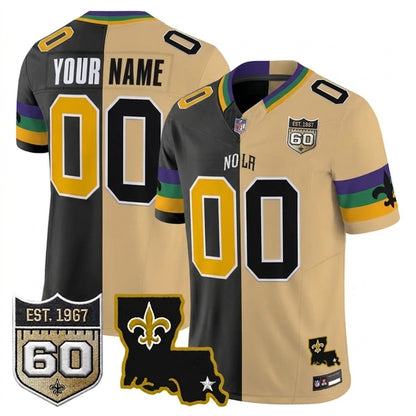 Saints 2026 New Orleans City Vapor Limited Custom Split Jersey - 60th Anniversary Patch - Stitched n8