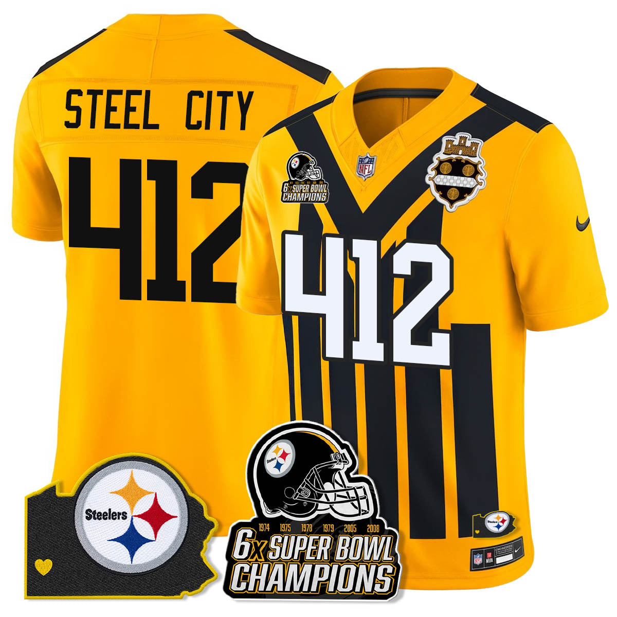 PIT 6-Time Champions Patch Vapor Limited Jersey - All Stitched