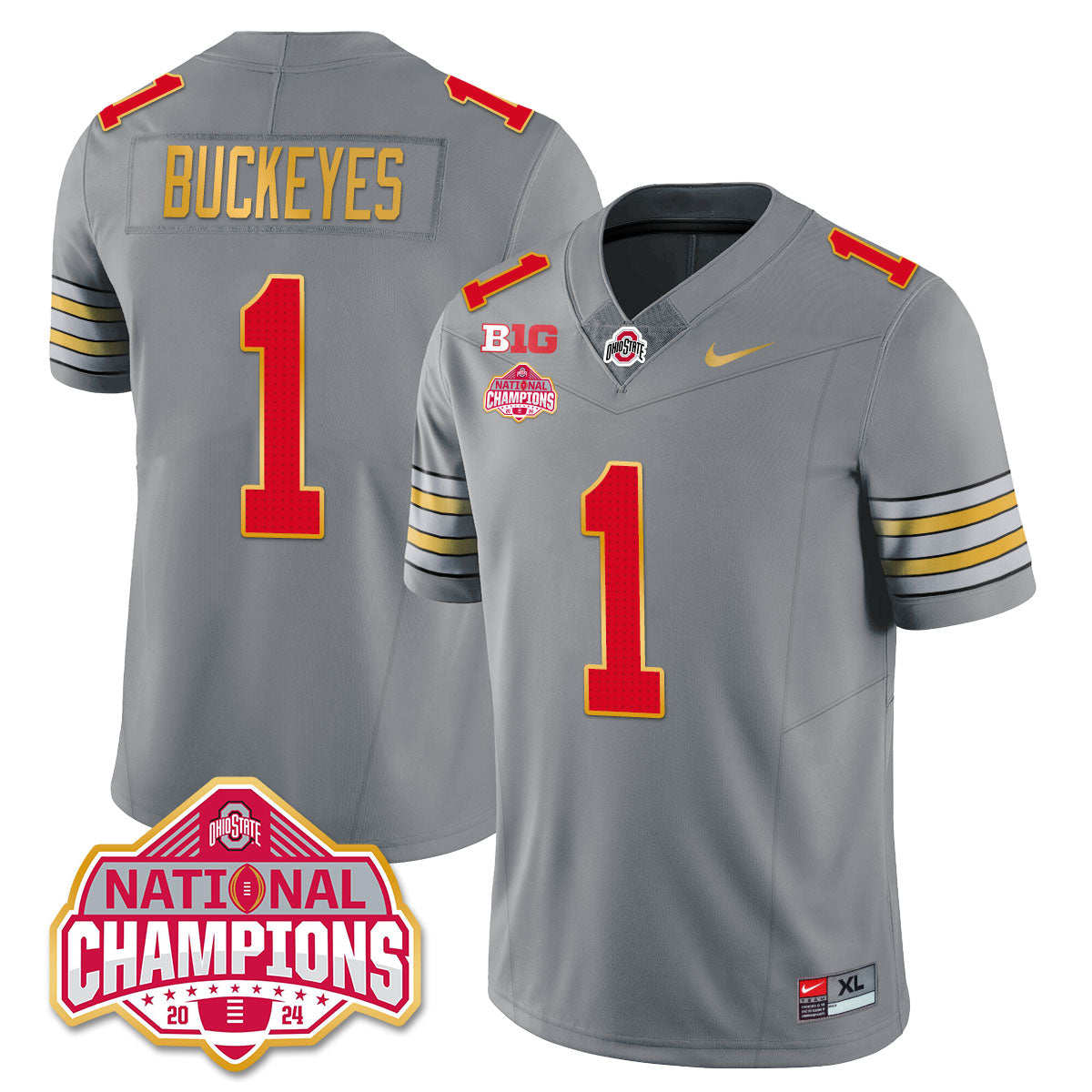 OSU 'Heritage Stripe' 2025 CFP Patch - National Champions Gold Jersey - All Stitched