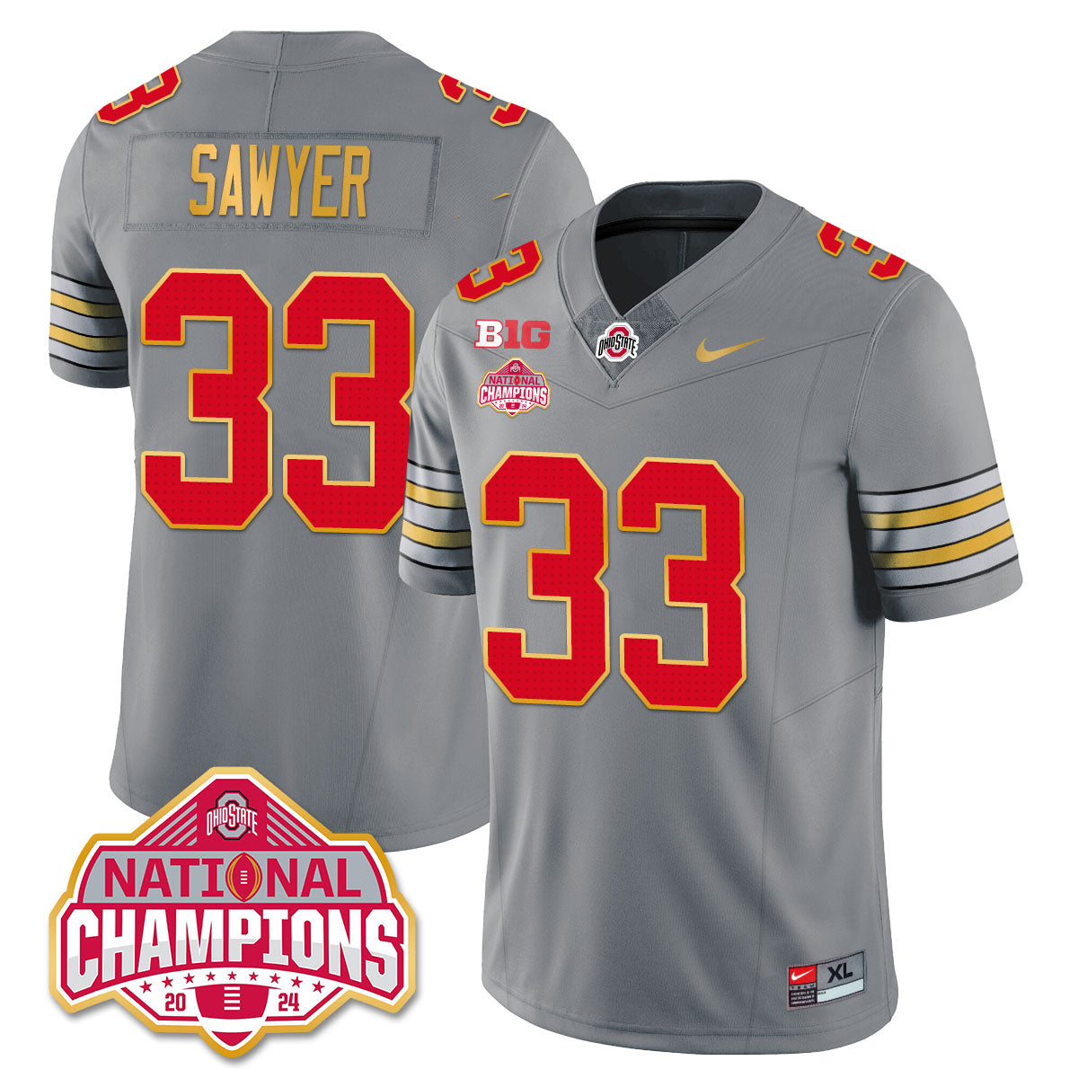 OSU 'Heritage Stripe' 2025 CFP Patch - National Champions Gold Jersey - All Stitched