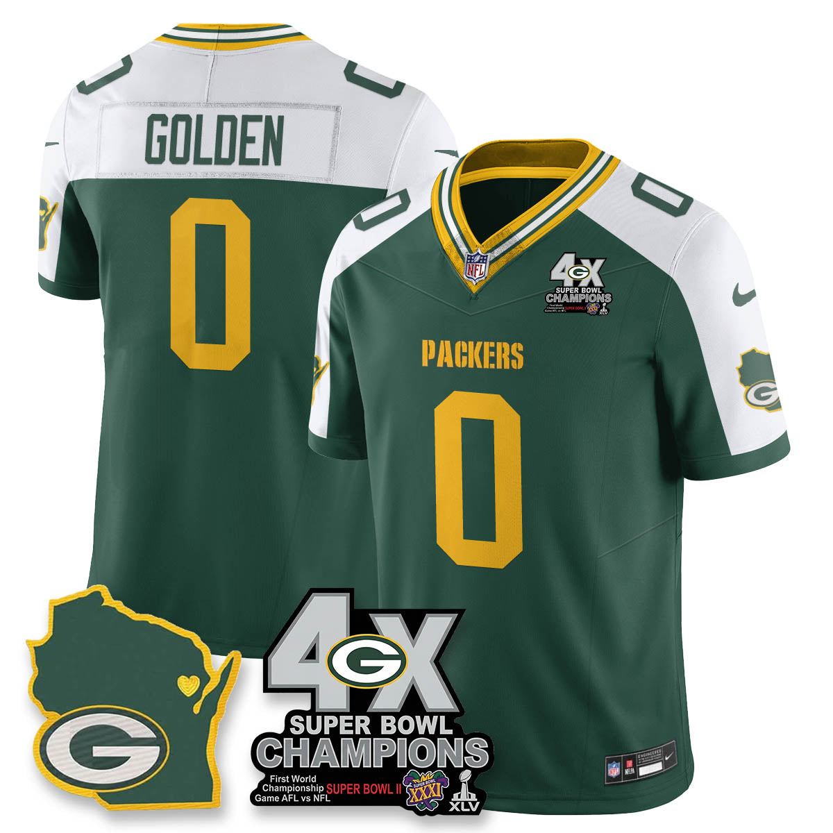 GB 4-Time Champions Patch Vapor Limited Jersey - All Stitched