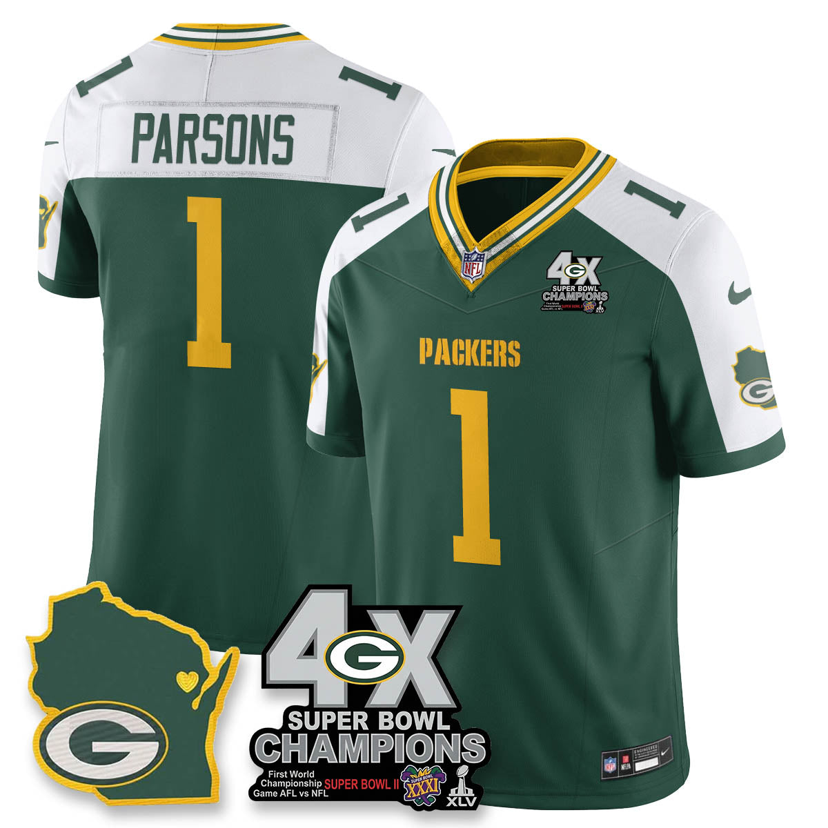 GB 4-Time Champions Patch Vapor Limited Jersey - All Stitched