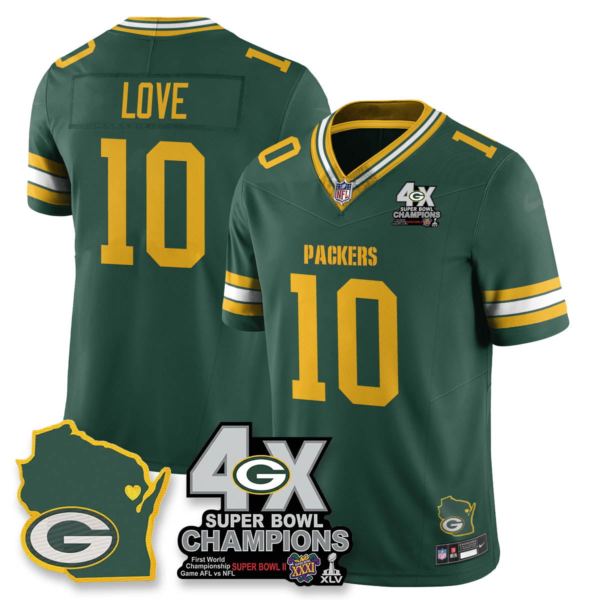 GB 4-Time Champions Patch Vapor Limited Jersey - All Stitched