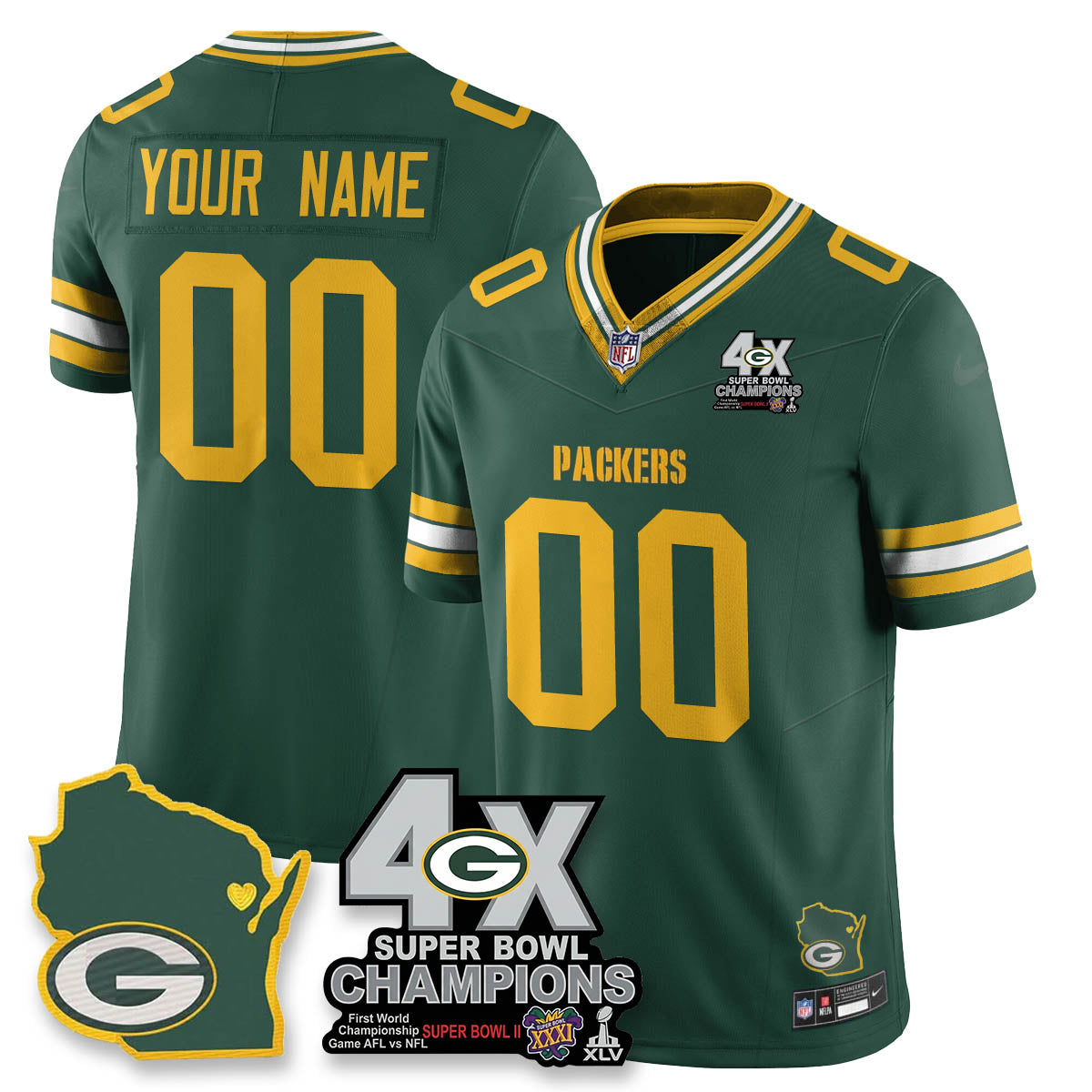GB 4-Time Champions Patch Vapor Limited Jersey - All Stitched