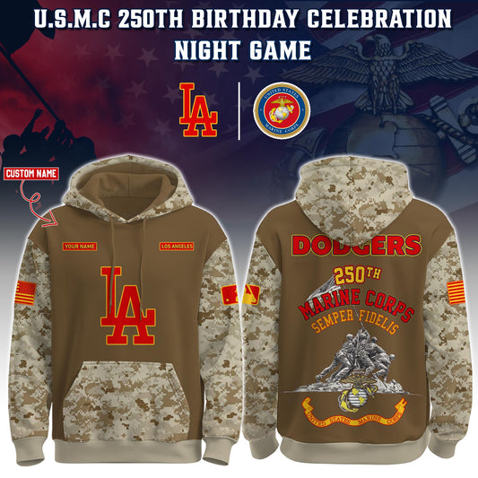 Dodgers U.S.M.C 250th Birthday Pullover Hoodie - Printed