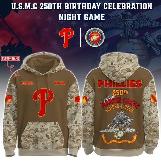 Phillies U.S.M.C 250th Birthday Pullover Hoodie - Printed