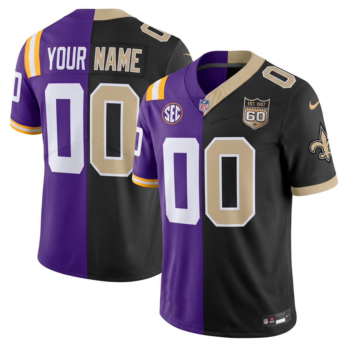 Saints x LSU 2026 Vapor Limited Custom Split Jersey - Stitched