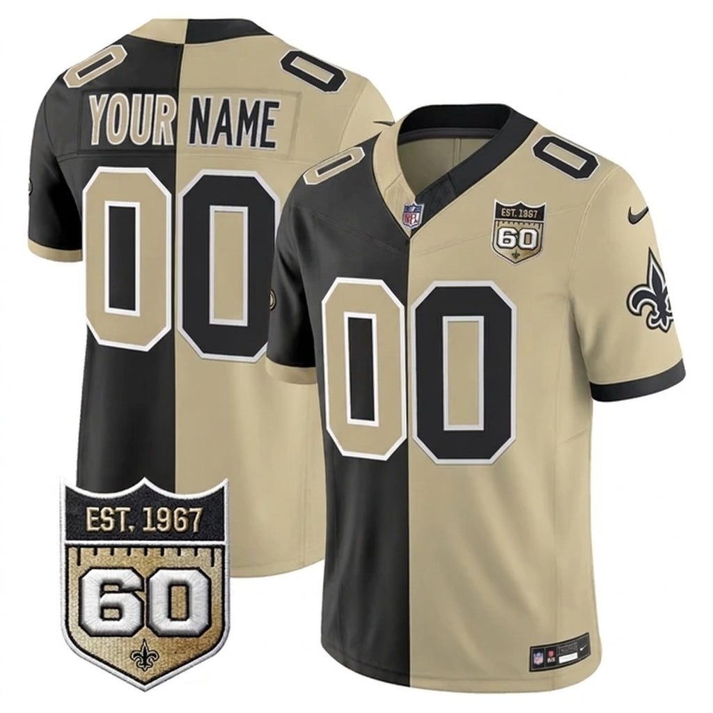 Saints 2026 New Orleans City Vapor Limited Custom Split Jersey - 60th Anniversary Patch - Stitched n8