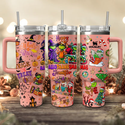 Custom Happy Hallothanksmas Grinch 40oz Tumbler - 410QAHNTB031