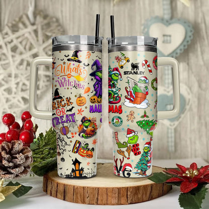 Custom Happy Hallothanksmas Grinch 40oz Tumbler - 410QAHNTB031