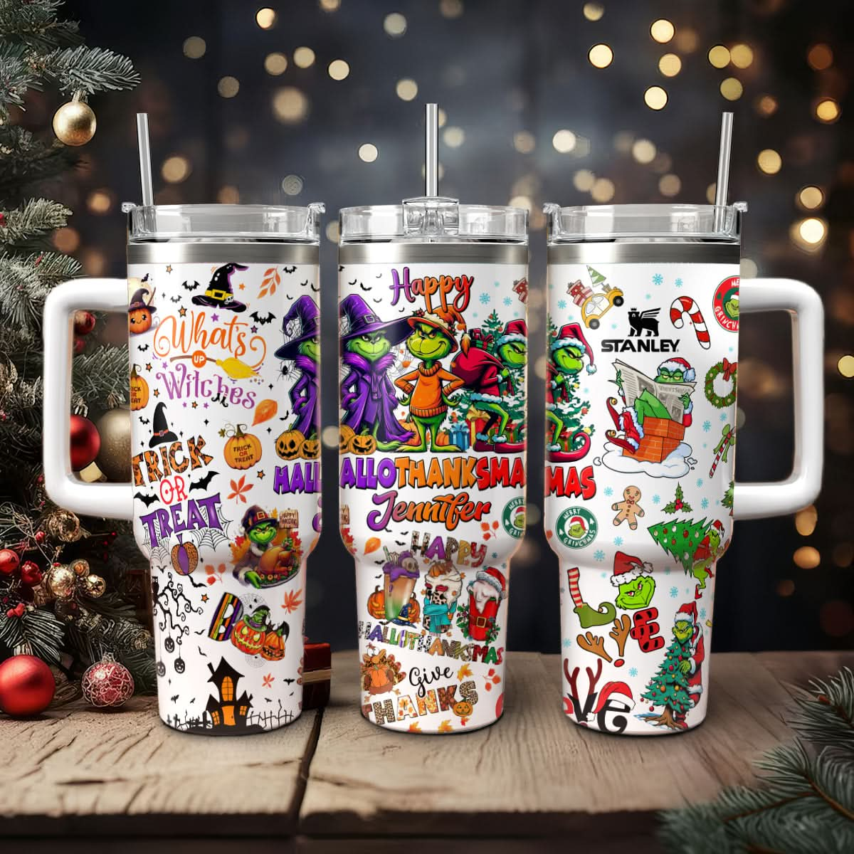 Custom Happy Hallothanksmas Grinch 40oz Tumbler - 410QAHNTB031