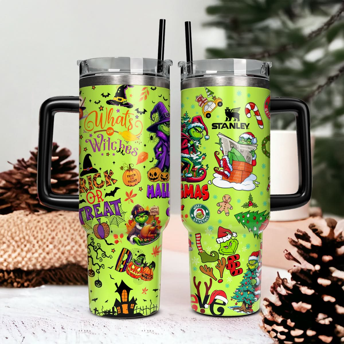 Custom Happy Hallothanksmas Grinch 40oz Tumbler - 410QAHNTB031