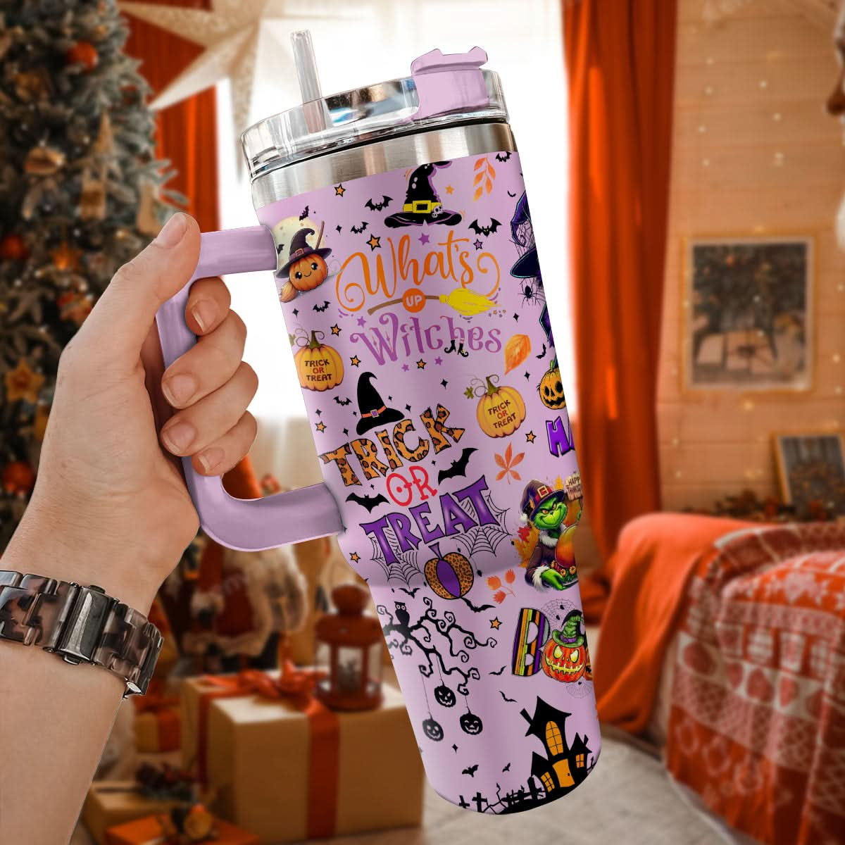 Custom Happy Hallothanksmas Grinch 40oz Tumbler - 410QAHNTB031