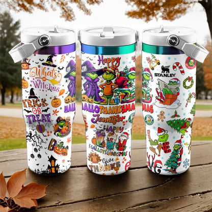 Custom Happy Hallothanksmas Grinch 40oz Tumbler - 410QAHNTB031