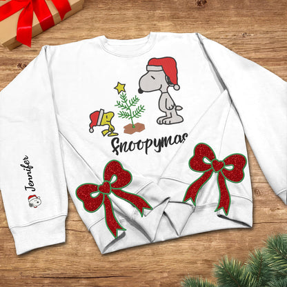 Custom Christmas Snoopy Embroidered Side Bow Sweater/ Hoodie - 411QA-SB012