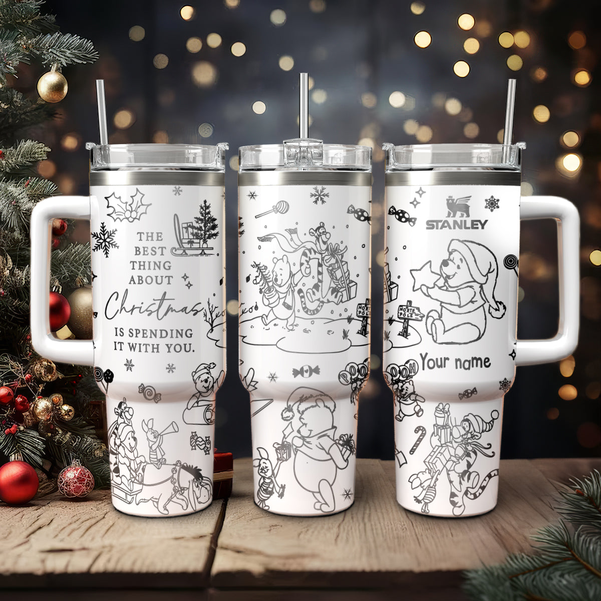 Custom Disney Pooh Bear Christmas Character 40oz Tumbler - 410QA-TB043