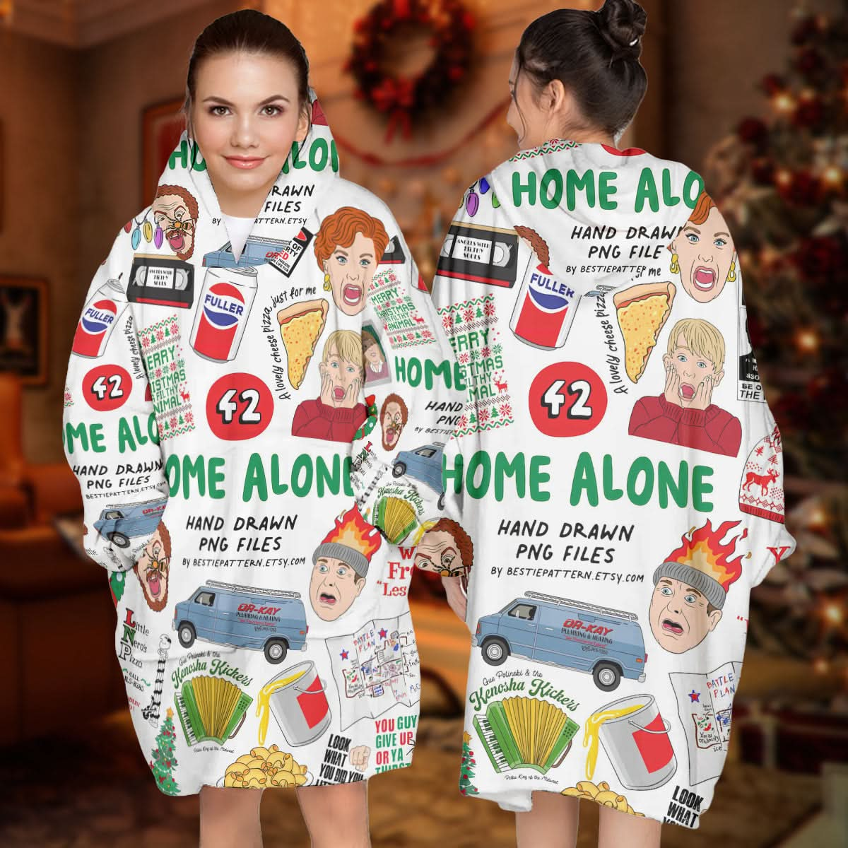 Home Alone Color Print Blanket Hoodie - 410TT-HB001