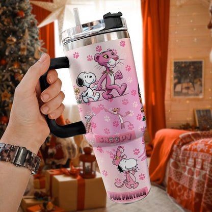 40oz Custom Tumbler Christmas Couple Snoopy Pink Panther - 411QA-TB033