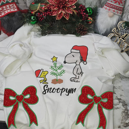 Custom Christmas Snoopy Embroidered Side Bow Sweater/ Hoodie - 411QA-SB012