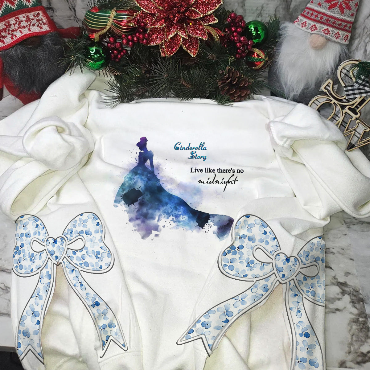 Custom Cinderella Princess Embroidered Side Bow Sweater/ Hoodie - 411TT-SB006