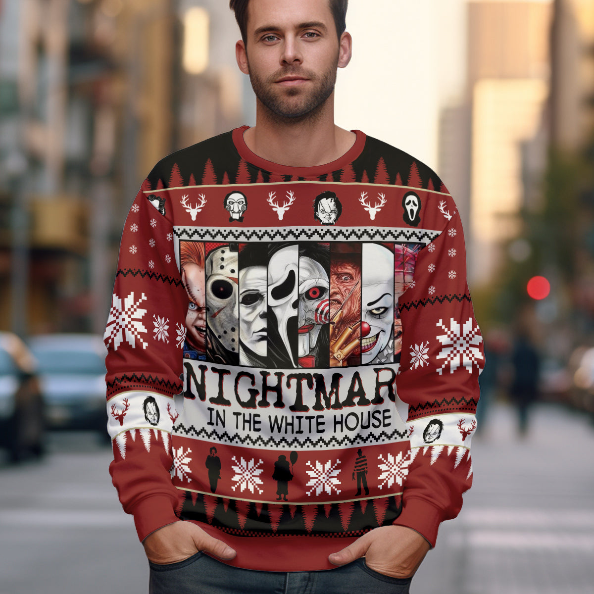 Custom Christmas Horror Movie Ugly Sweater - 411TT- US026