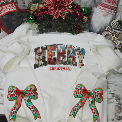 Character Christmas Embroidered Side Bow Sweater/ Hoodie - 411QA-SB013