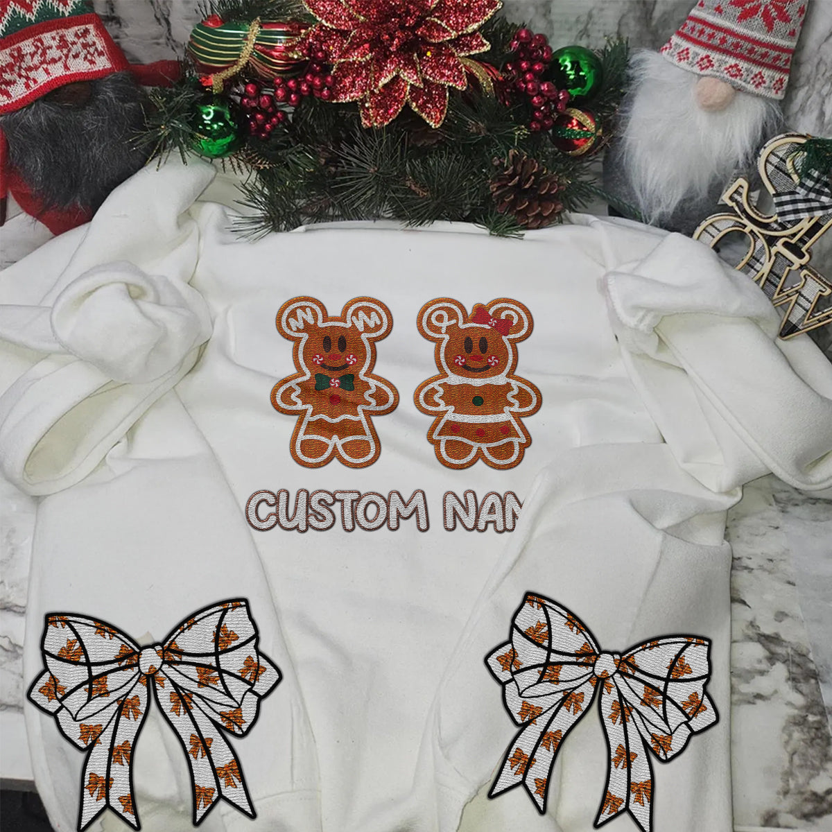 Custom Cookie Disney Embroidered Side Bow Sweater/ Hoodie - 411TT-SB013