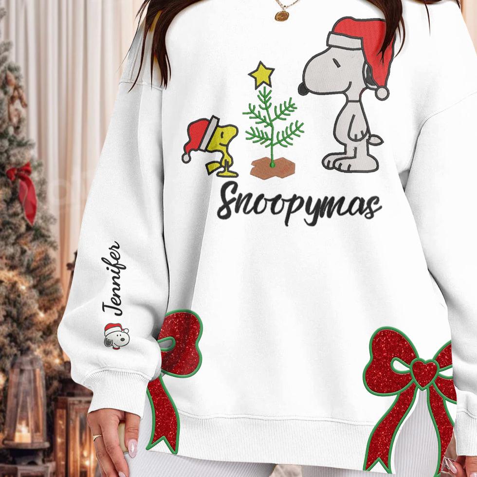 Custom Christmas Snoopy Embroidered Side Bow Sweater/ Hoodie - 411QA-SB012