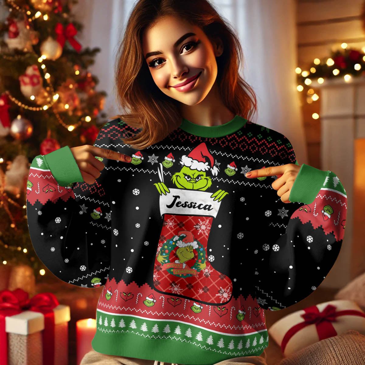 A Best Gift For Fan, Custom Grinch Ugly Sweater - 411QATLUS021