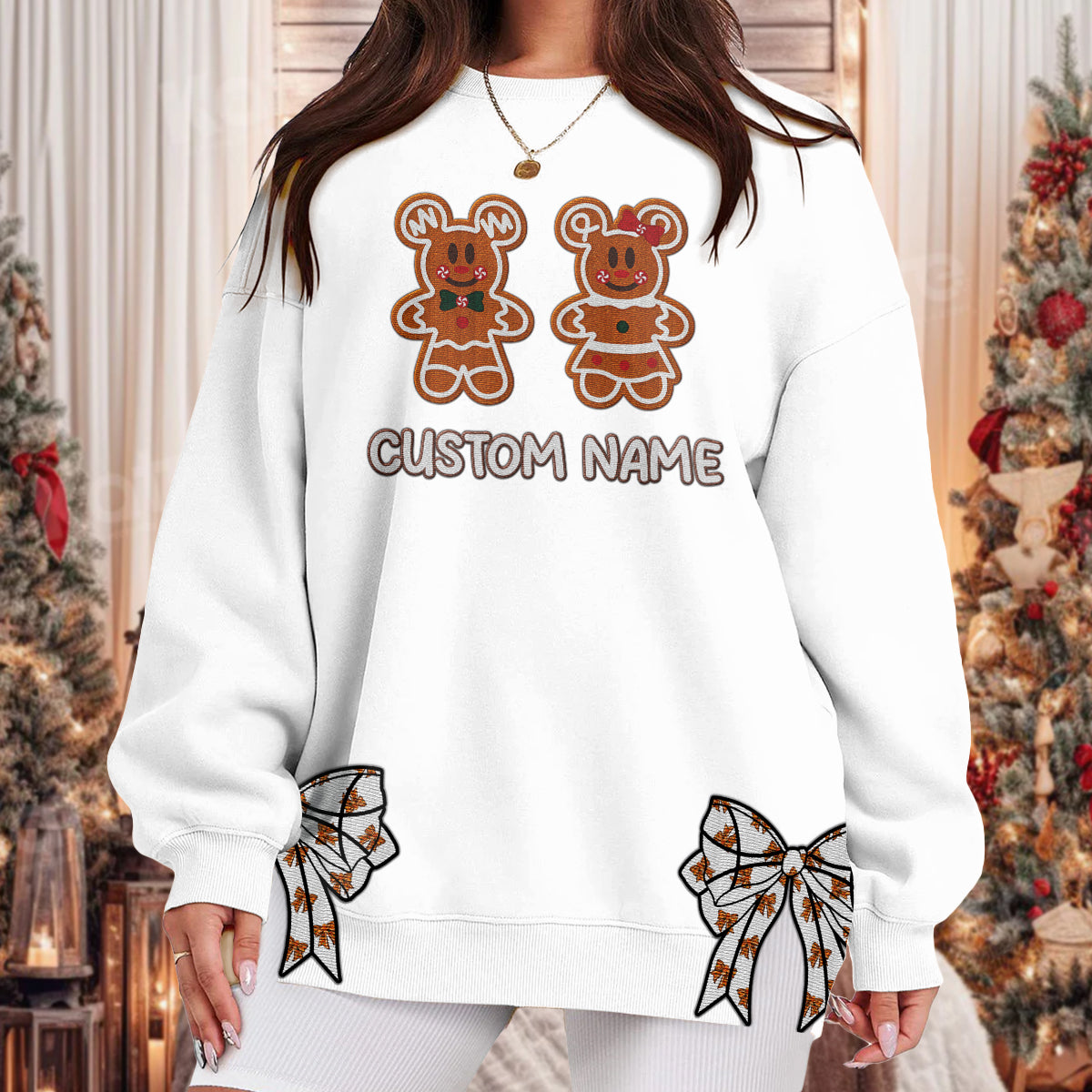 Custom Cookie Disney Embroidered Side Bow Sweater/ Hoodie - 411TT-SB013