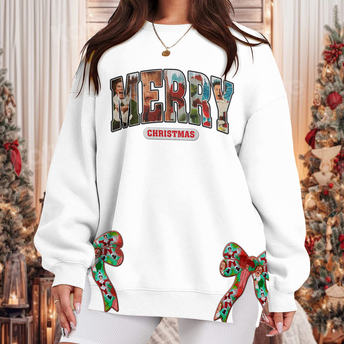 Character Christmas Embroidered Side Bow Sweater/ Hoodie - 411QA-SB013