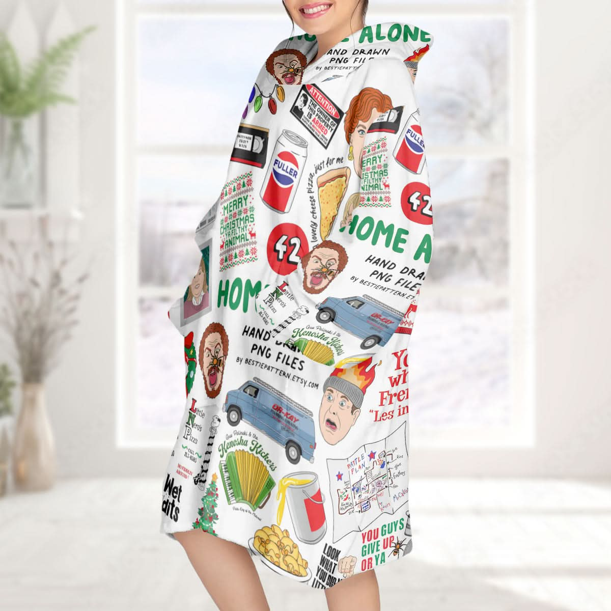 Home Alone Color Print Blanket Hoodie - 410TT-HB001