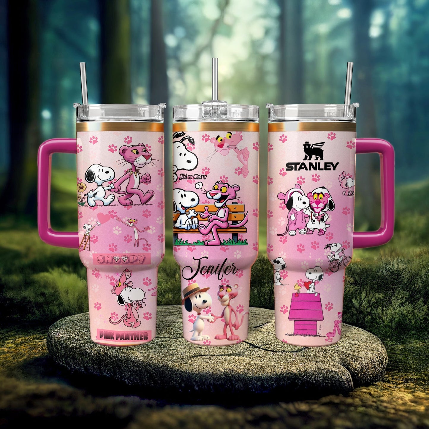 40oz Custom Tumbler Christmas Couple Snoopy Pink Panther - 411QA-TB033