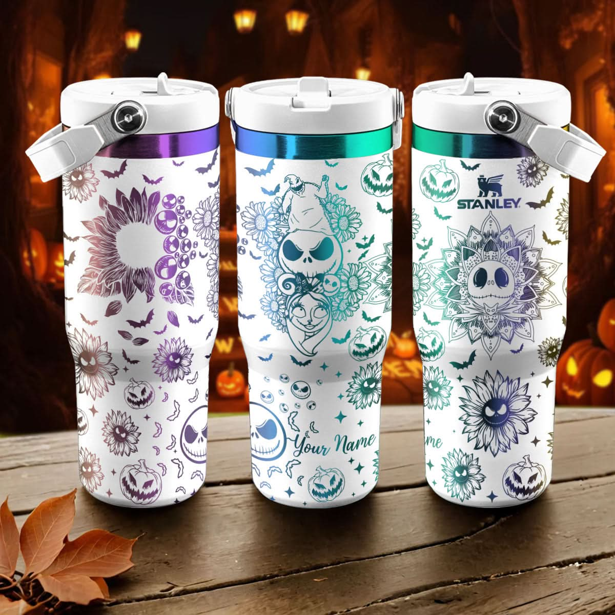 Jack Skellington Flower IceFlow 40oz Custom Tumbler - 408VTTLTB046