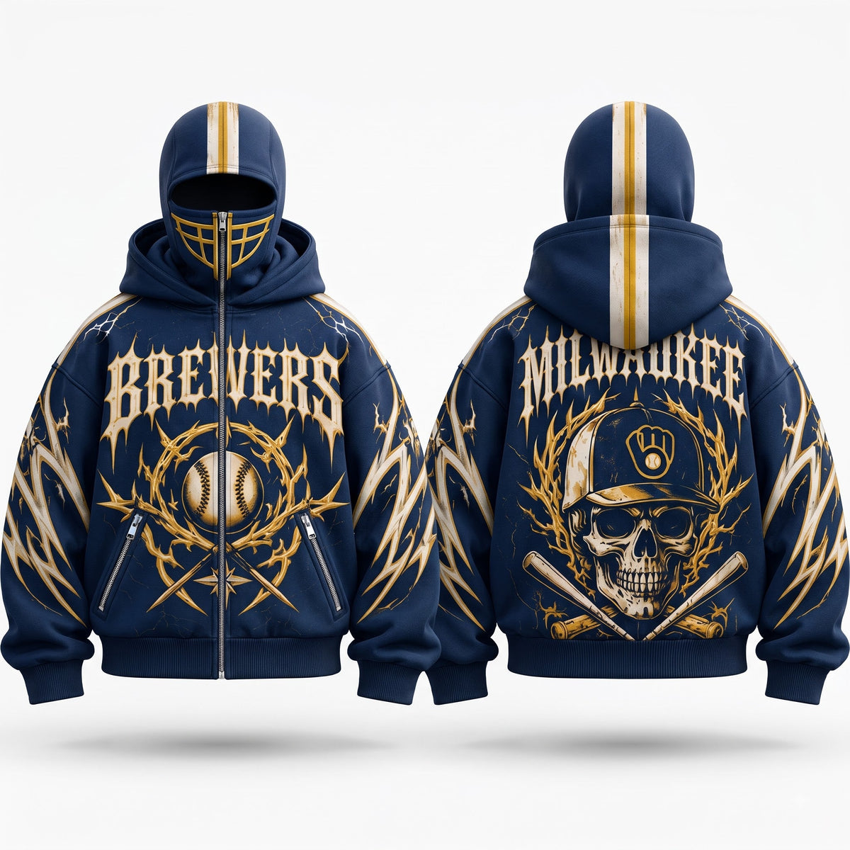 MIL Gothic Style Mask Zip Up Hoodie - Printed