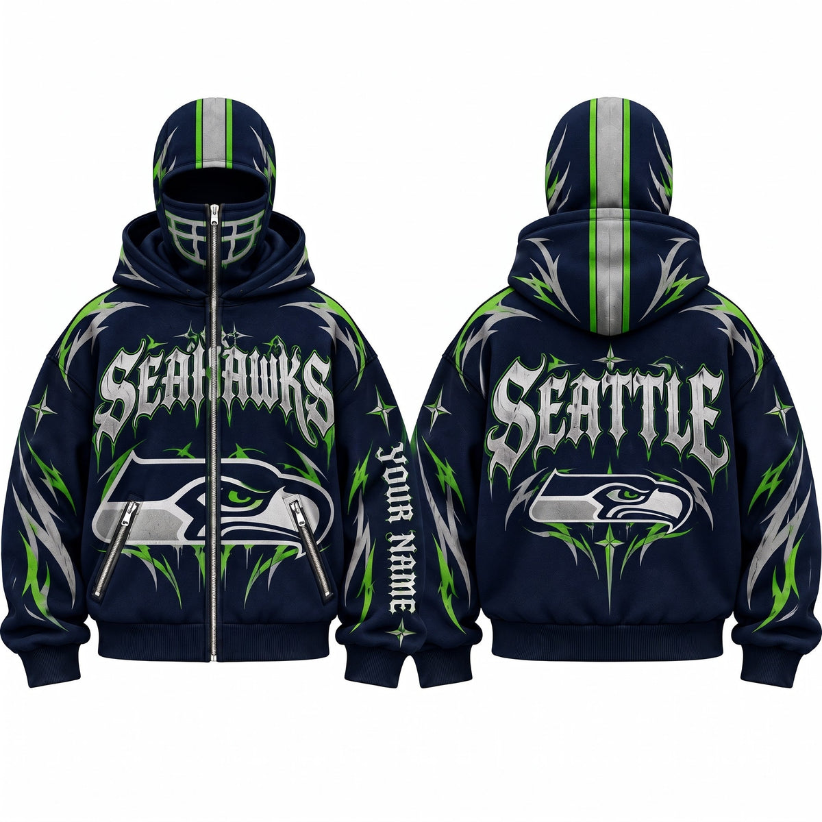 SEA Gothic Style Personalized Mask Zip Up Hoodie - Printed