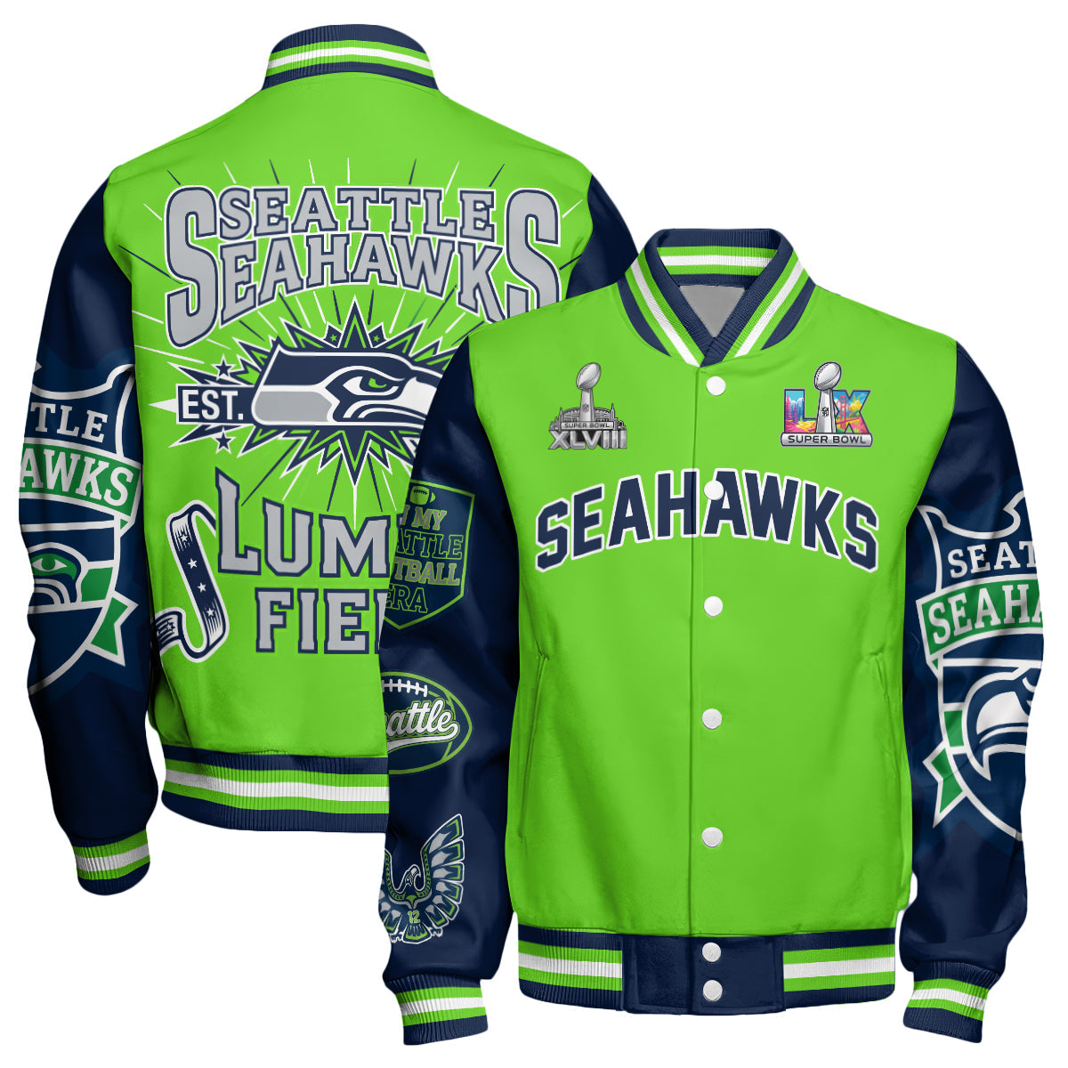 SEA "Lumen Field" Limited Edition Varsity Jacket - Printed