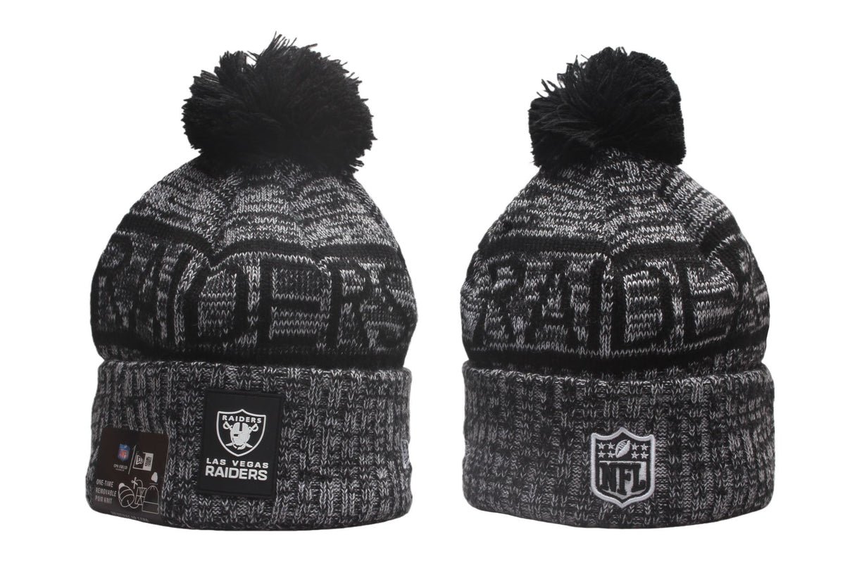 Las Vegas Raiders Cuffed Knit Hat with Pom - Rubber Patch