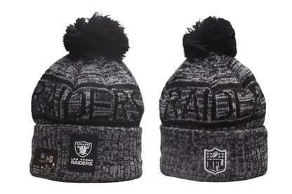 Las Vegas Raiders Cuffed Knit Hat with Pom - Rubber Patch