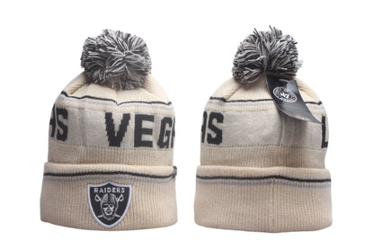 Las Vegas Raiders Cuffed Knit Hat with Pom - Embroidered Patch