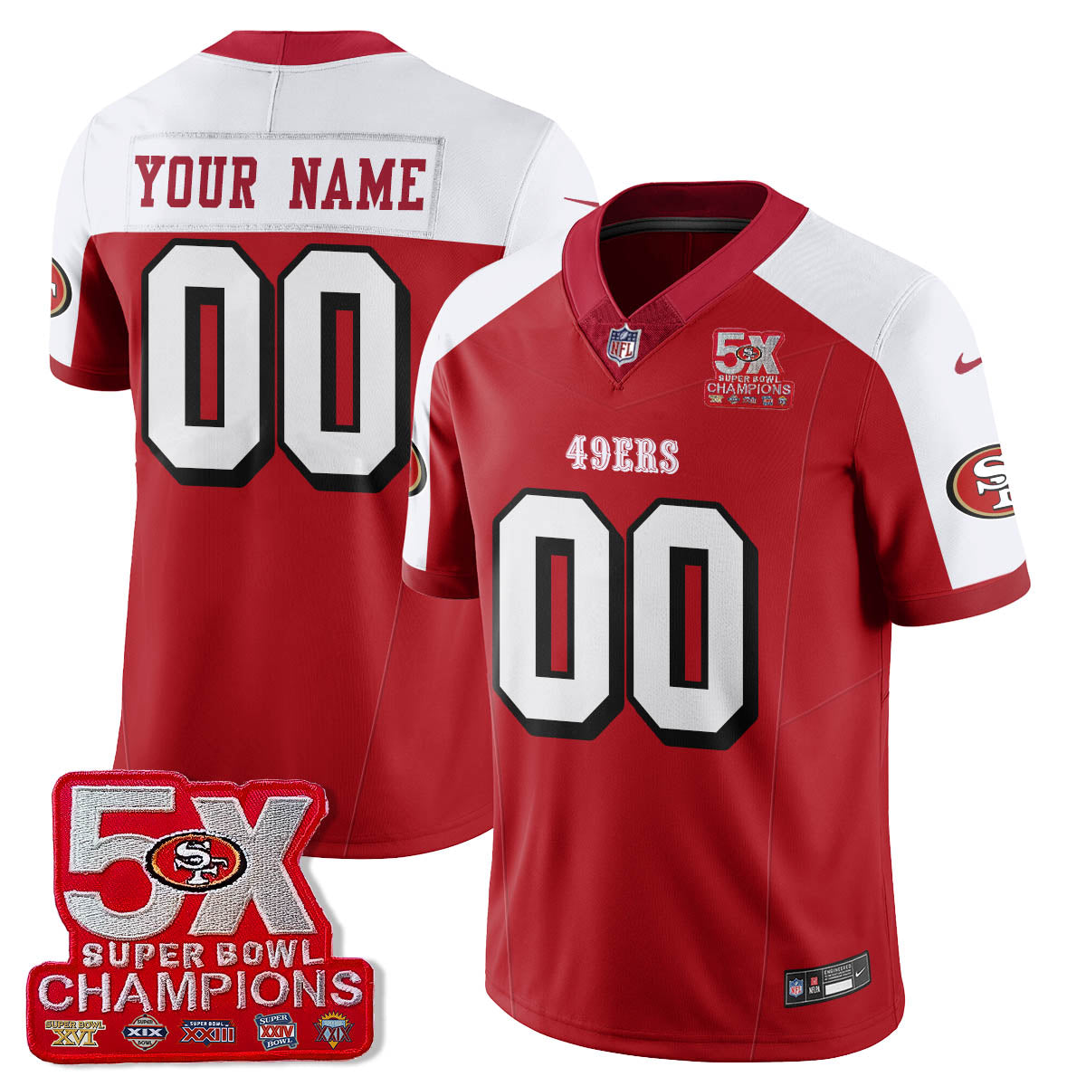 SF 5-Time Champions Patch Vapor Limited Custom Jersey - All Stitched