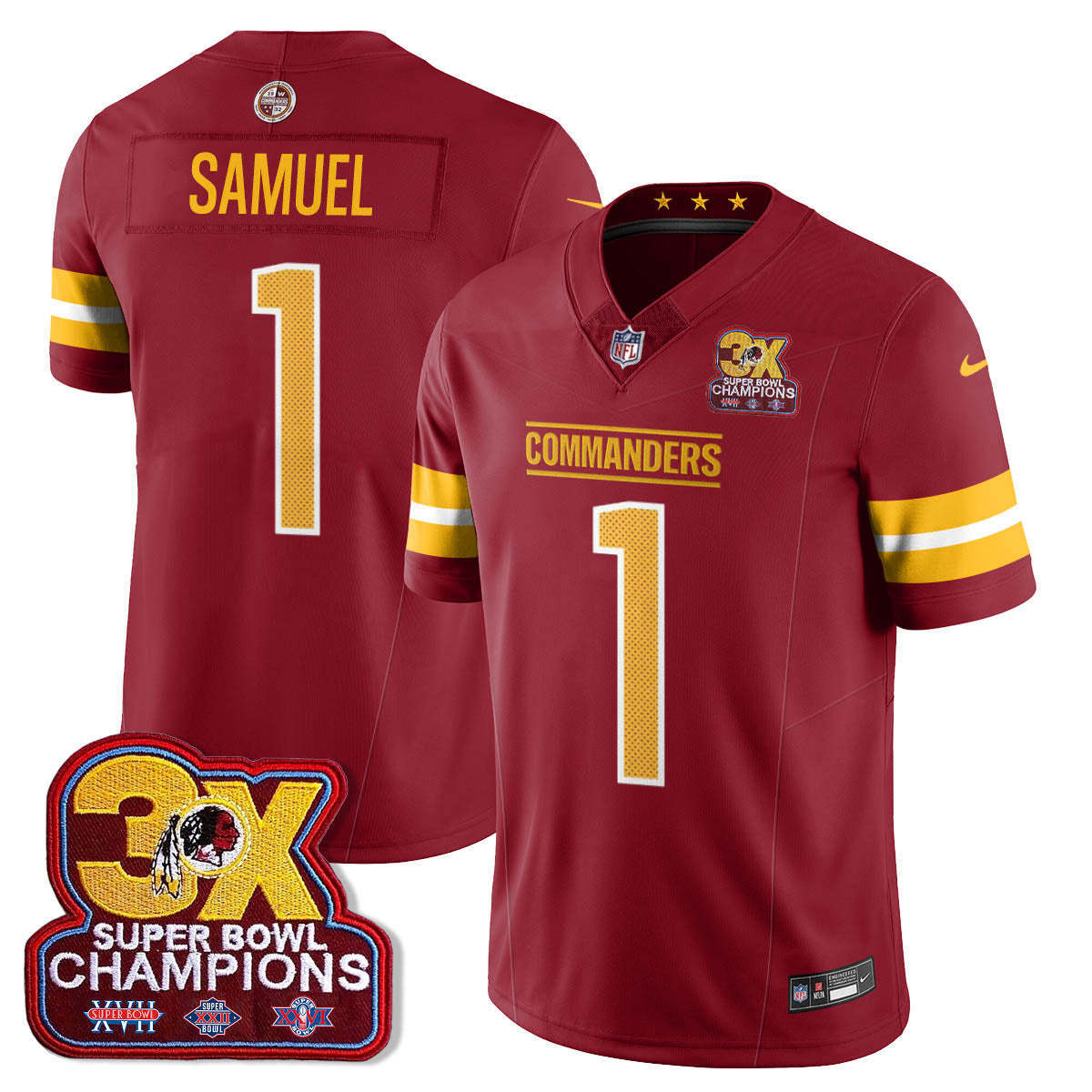WAS 3-Time Champions Patch Vapor Limited Jersey - All Stitched