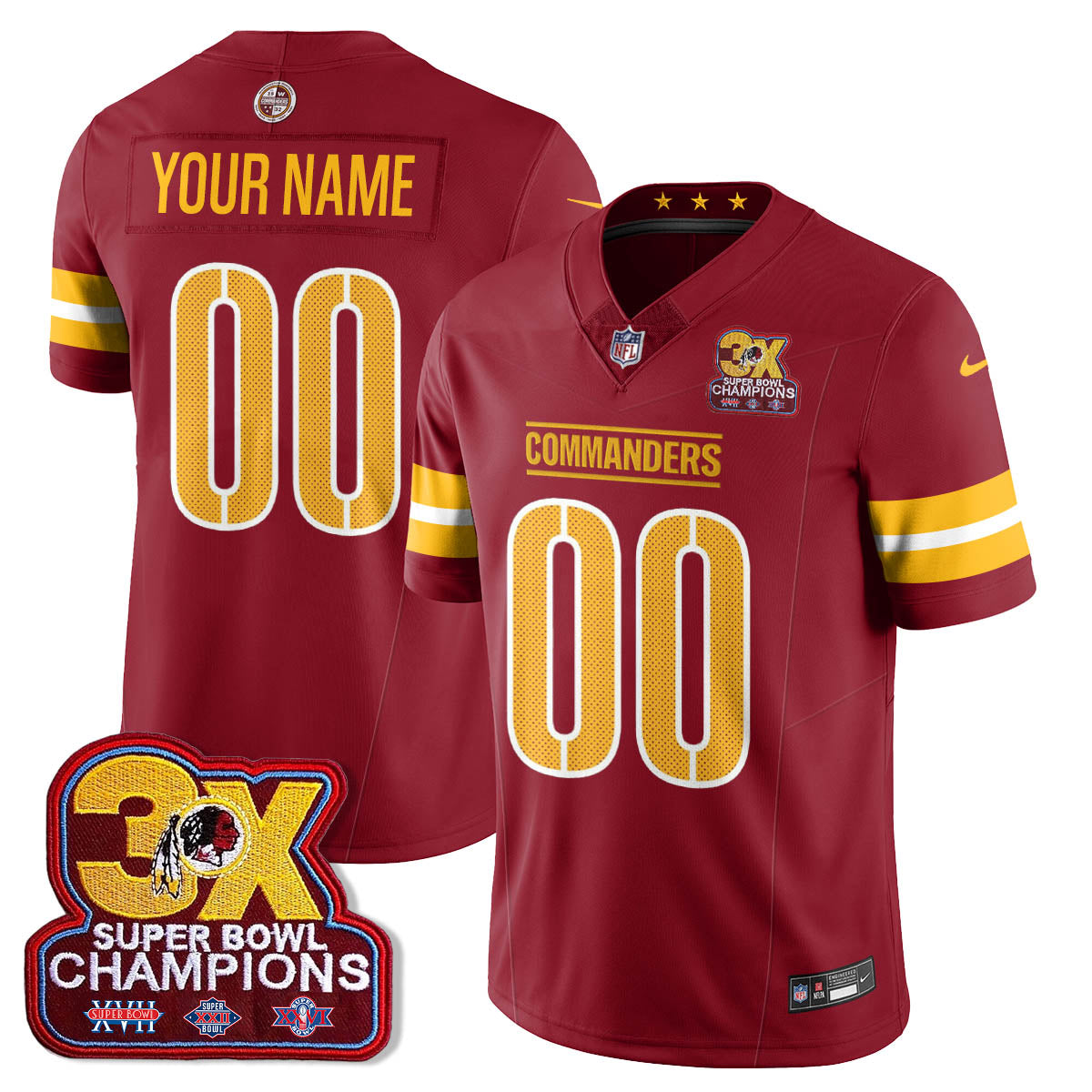 Custom WAS 3-Time Champions Patch Vapor Limited Jersey - All Stitched