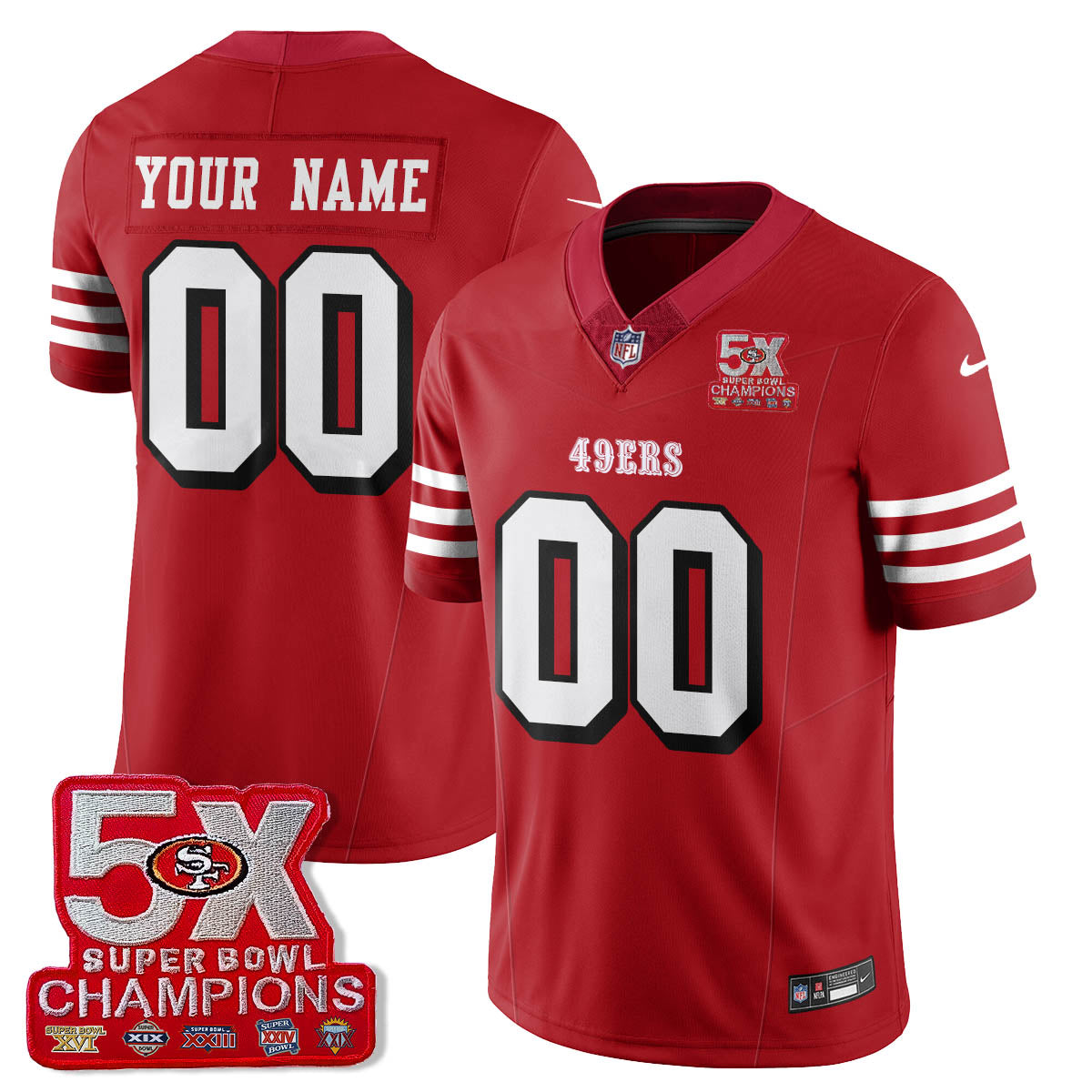 SF 5-Time Champions Patch Vapor Limited Custom Jersey - All Stitched