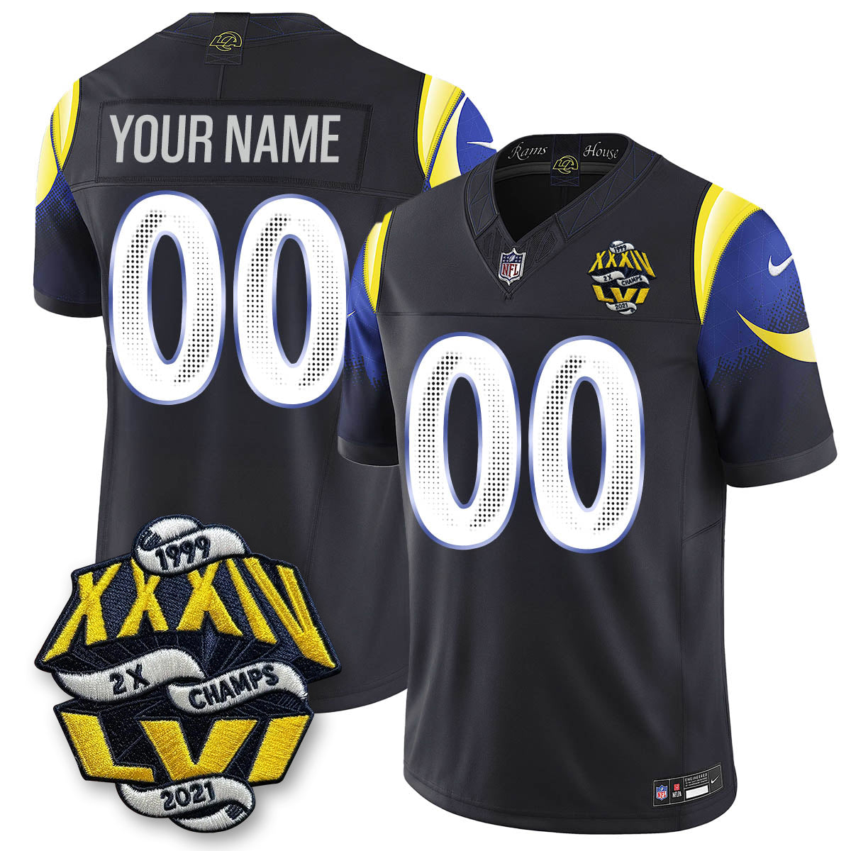 LAR 2-Time Champions Patch Vapor Limited Custom Jersey - All Stitched
