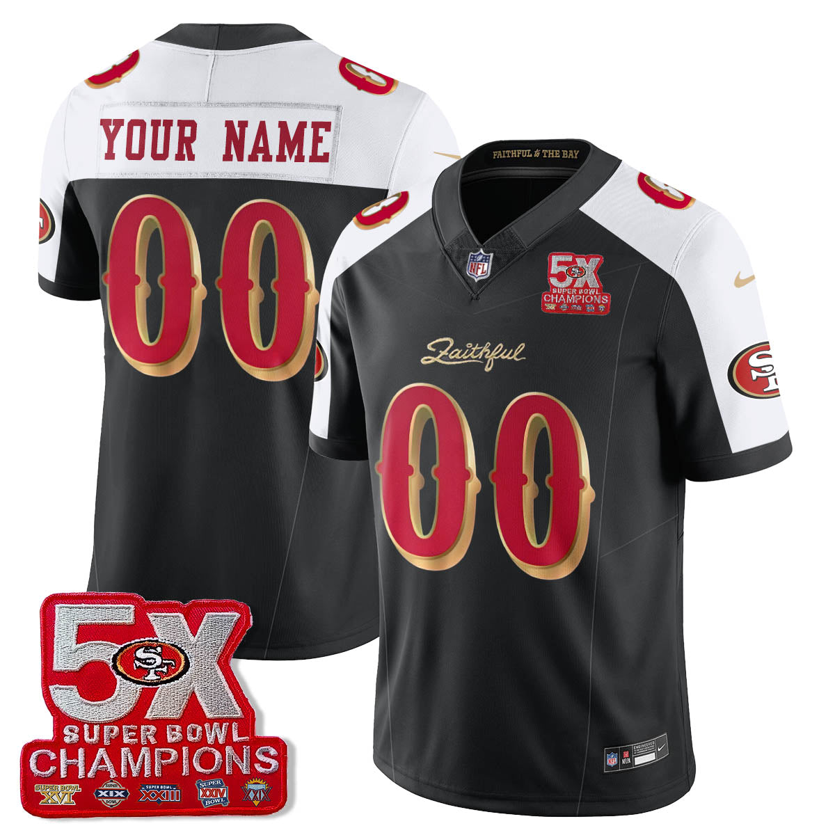 SF 5-Time Champions Patch Vapor Limited Custom Jersey - All Stitched