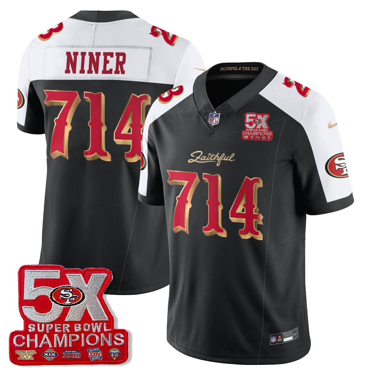 SF 5-Time Champions Patch Vapor Limited Jersey - All Stitched