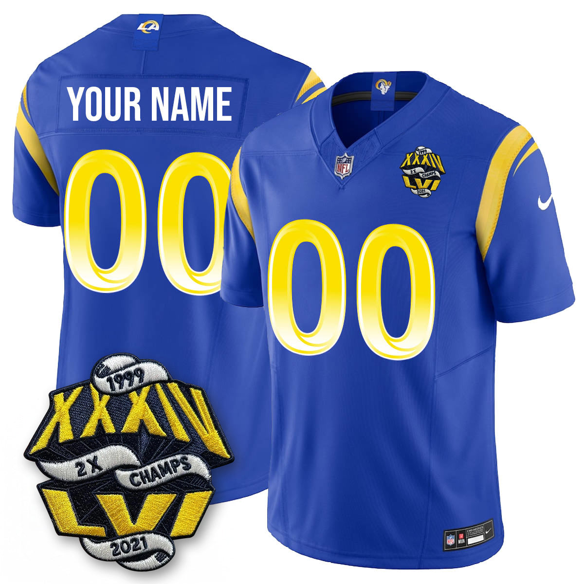 LAR 2-Time Champions Patch Vapor Limited Custom Jersey - All Stitched