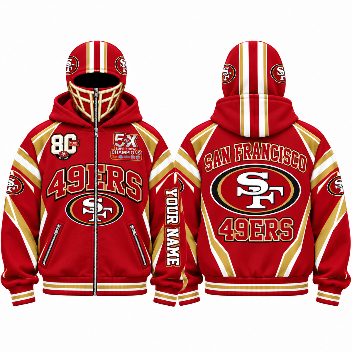 SF Streetwear Style Personalized Mask Zip Up Hoodie - Printed V1